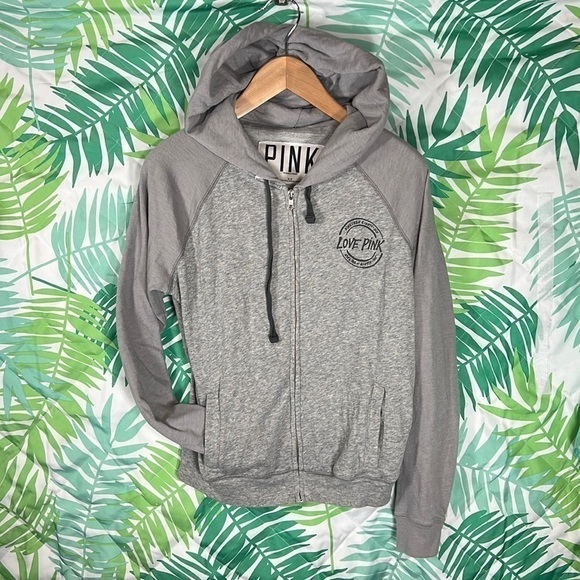 PINK Victoria's Secret Jackets & Blazers - LOVE PINK VS Nineteen Eighty-Six Heather Gray Zip Up Hoodie oversized Size S